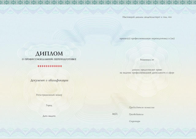 Диплом о профессиональной переподготовке установленного образца с вкладышем